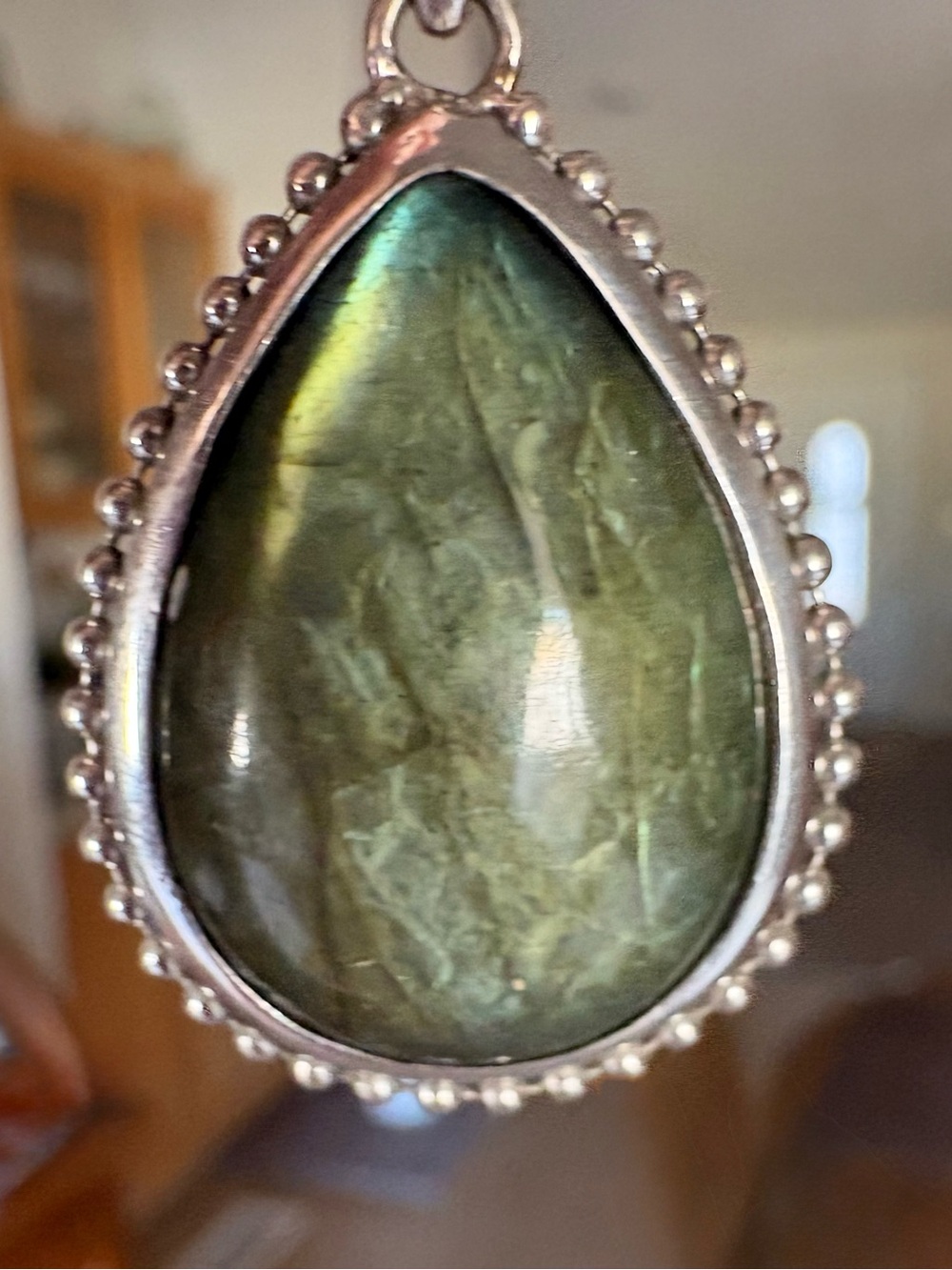 Turquoise & Labradorite Reversible Pendant w/chain - Picture 4 of 9